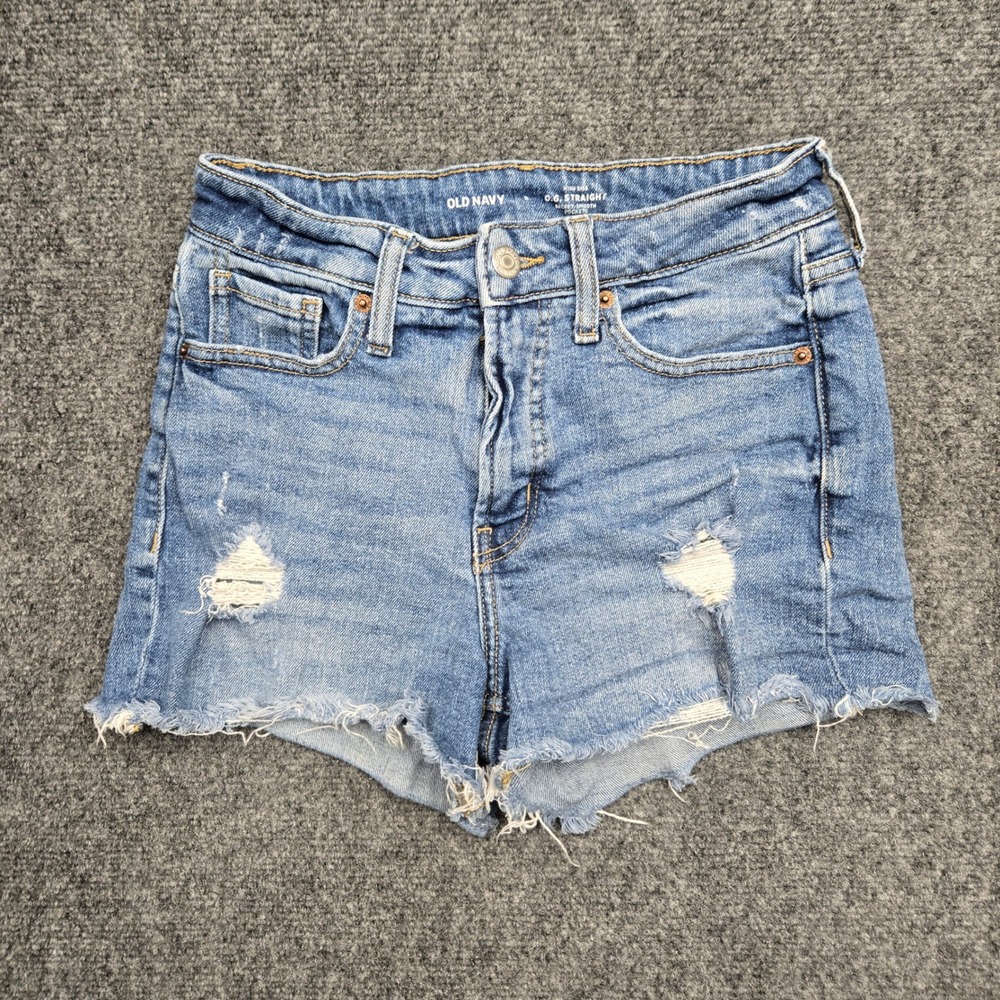 Old Navy OG Straight High Rise Distressed Blue Denim Shorts Womens Size 2 W26